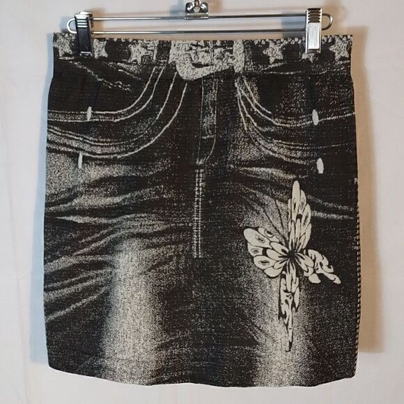 Black Faux Denim Stretch Women's Skirts - Picture 1 of 5